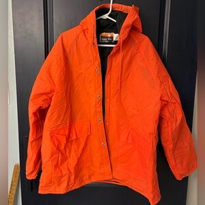 Vintage Ozark Trail Size Large PVC Snap Orange Hooded Jacket Quilted Lined Inner